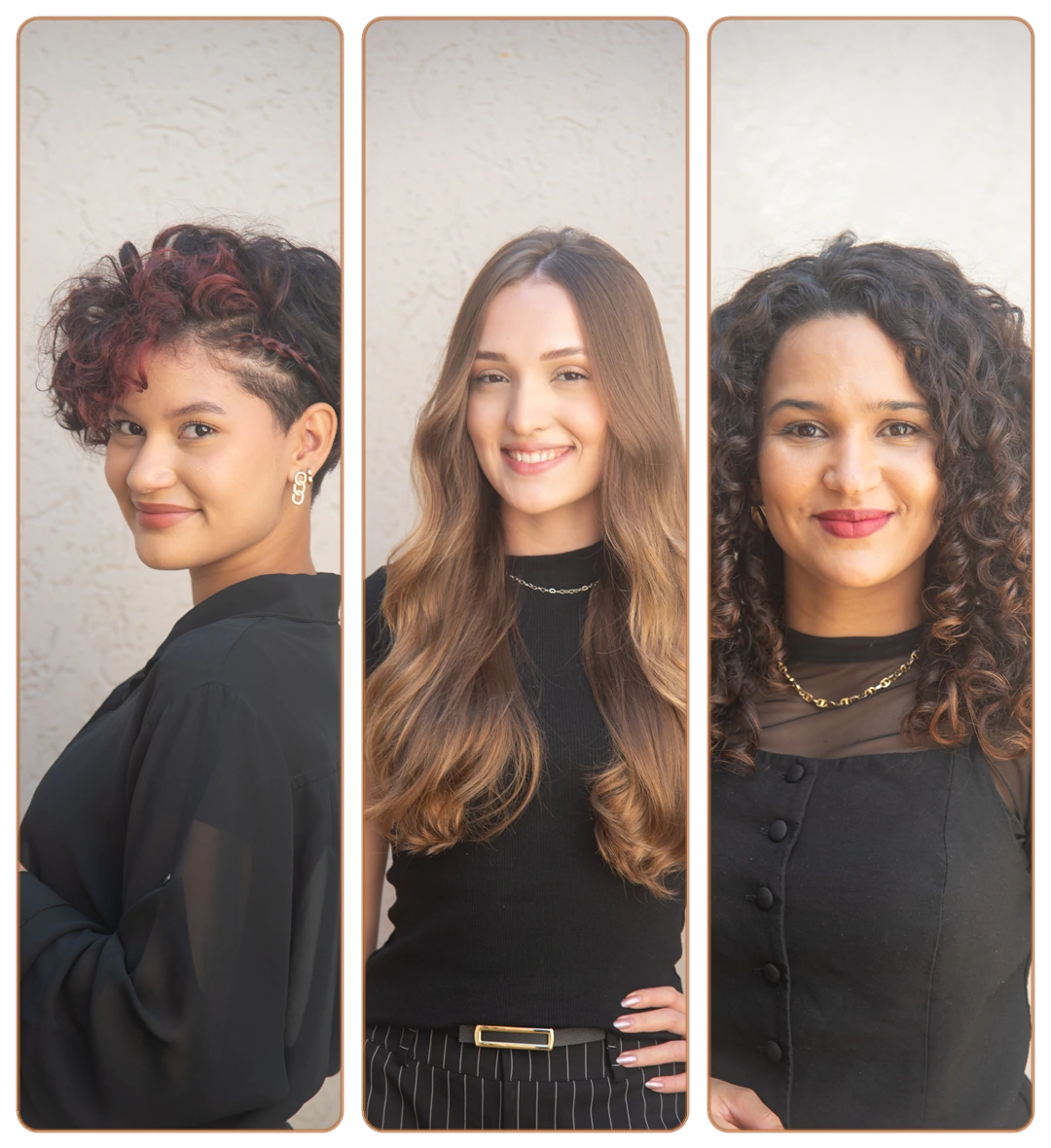 Vera Abad, Stephany Vitória e Laís Carvalho em molduras